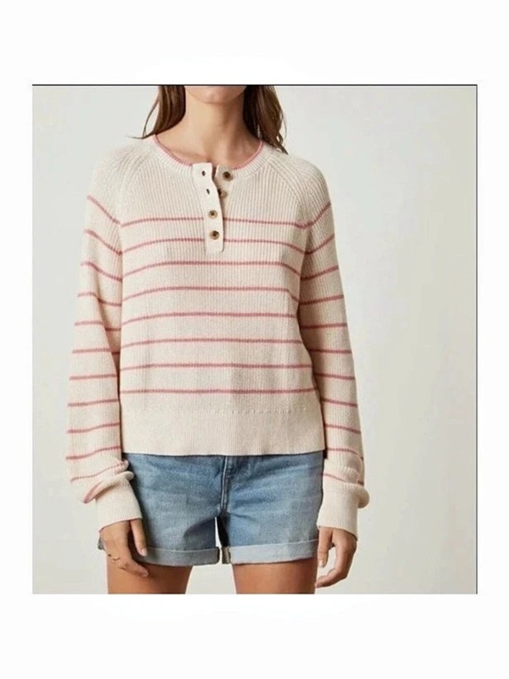 Velvet by Graham & Spencer Kierra Striped Cotton Henley Sweater Small